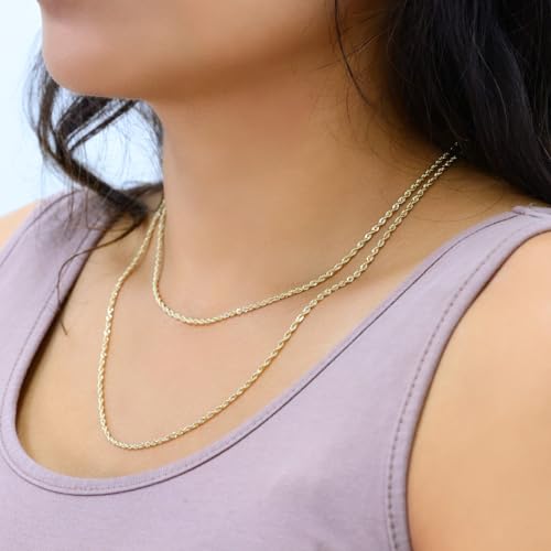 Nuragold 10k Real Yellow Gold 2mm Rope Chain Lightweight Necklace (16"-30") - 22"