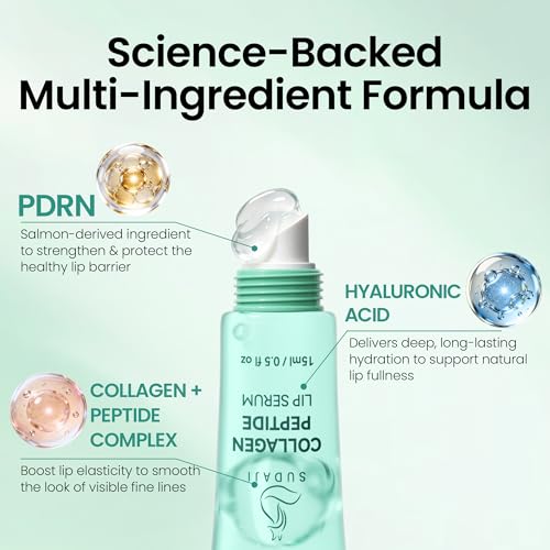 PDRN Lip Serum 0.5 fl.oz, Collagen Peptide Gloss Lip Balm for Hydrates