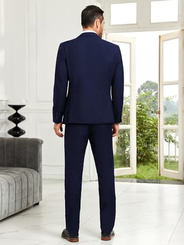 Navy Blue Suit Men 3 Piece Slim Fit Suit Big and Tall Suits for Men Business Casual Wedding Tuxedo Suits Set Large