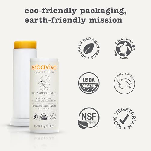 Erbaviva Organic Lip Balm & Cheek Balm – Moisturizing Stick for Baby & Adults | USDA Organic, Shea Butter & Calendula for Dry, Chapped Skin | Lip, Cheek & Hand Protection