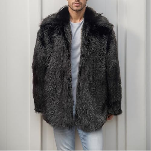 Colf Men's Winter Parka Coat Lapel Faux Fur Jacket (Black,Large)