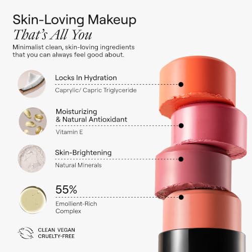 Nudestix Nudies Bloom All Over Dewy Color – 3-in-1 Cream Blush Stick for Cheeks, Eyes & Lips with Built-In Brush | Sheer, Glossy Finish | Vegan, Long-Wear, Multi-Use Makeup (Bohemian Rose)