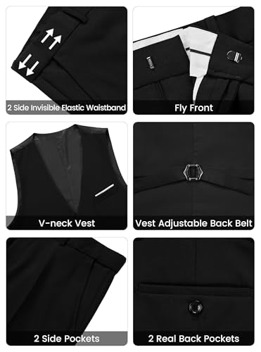WULFUL Mens Suit 3 Piece Slim Fit Suits for Men One Button Blazer Jacket Pants Tuxedo Suit Set for Prom, Wedding and Business Black