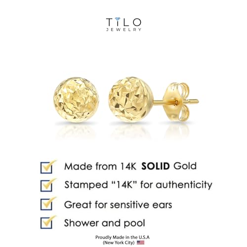14k Yellow Gold Diamond-cut Ball Stud Earrings (8MM)