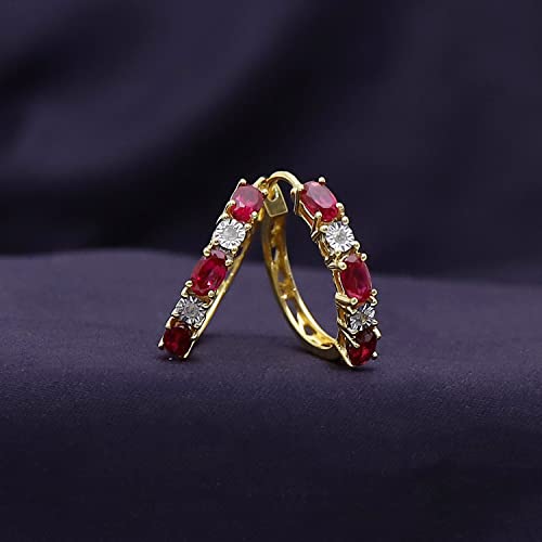 5 Stone Hoop Earrings for Women 1.50ctw Ruby & Natural Diamond 925Y Silver