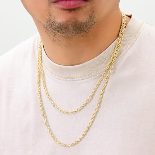 Nuragold 10k Real Yellow Gold 4mm Rope Chain Lightweight Necklace (16"-30") - 22"