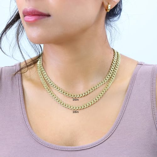 Nuragold 14k Real Yellow Gold Royal Monaco Miami Cuban Link Chain Necklace - 6mm,22"