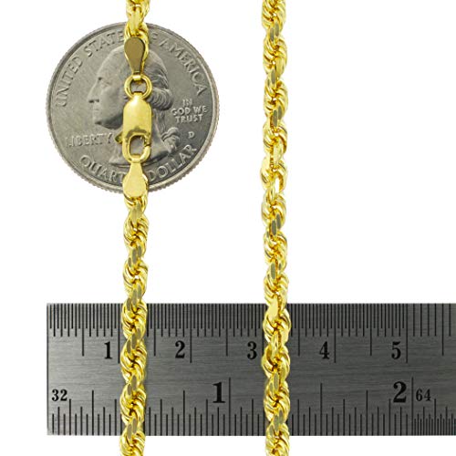 Nuragold 14k Real Yellow Gold Rope Chain 4mm Solid Diamond Cut Men Necklace - 22"