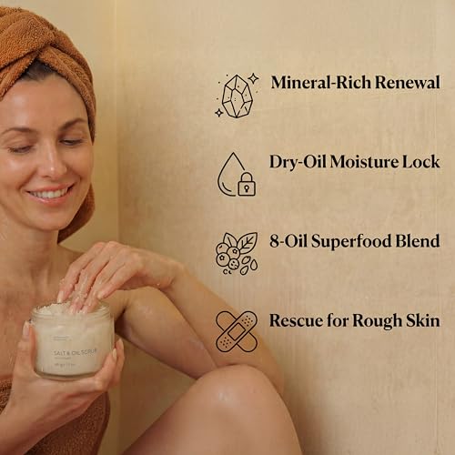 SEACRET Minerals Dead Sea Salt & Oil Body Scrub - Exfoliator with Rosehip, Sea Buckthorn & Green Tea, Mineral Rich Spa Treatment Stimulates Cell Renewal, Ocean Mist, 14.1 Fl Oz / 400 ml