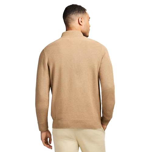 Izod Men's Luxury Classics Quarter Zip Sweater, Camel Heather Honeycomb, XX-Large