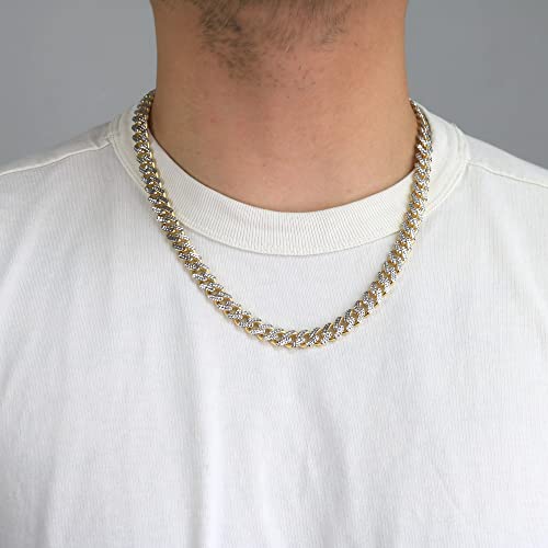 Nuragold 10k Real Yellow Gold Monaco 9mm Miami Cuban Pave Mens Necklace - 22"