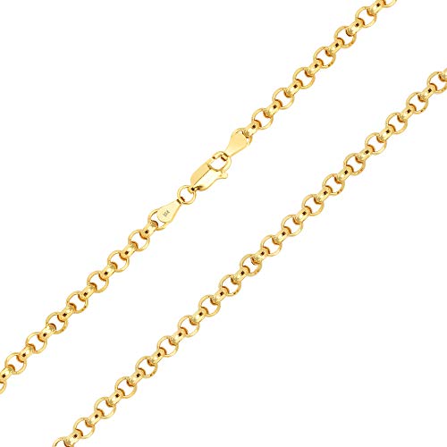 Nuragold 10k Real Yellow Gold Cable 4mm Rolo Circle LInk Chain Necklace - 18"