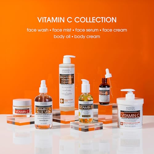 Advanced Clinicals Vitamin C Cream Visibly Brightening Body Lotion | Vitamin C Moisturizer Skin Care Body Cream For Women & Men Helps Visibly Improve Look Of Dark Spots & Uneven Skin Tone, 16 Ounce