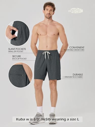 ODODOS Men's Performance Shorts 7" – Ultra Soft odSTRATUM Tech Everyday Shorts with Adjustable Waist and Secure Pockets, Charcoal Heather, Medium