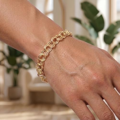 Floreo 14k Yellow Gold 5.8mm Double Chino Link Chain Charm Bracelet 8 Inch