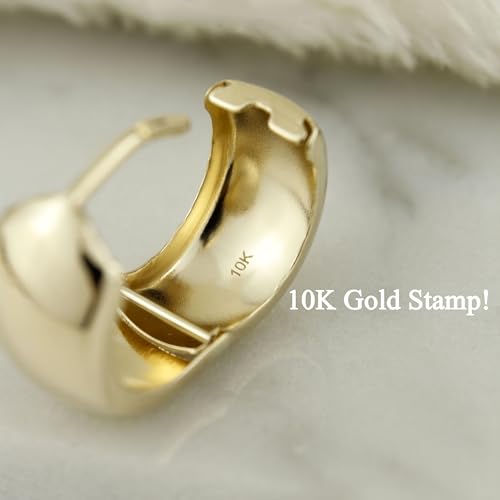 10K Solid Gold Chunky Huggie Earrings, Real Gold Simple Plain Huggie Hoop Earrings, Thick Earrings - Serena Sparkles (Large Complete Yellow Gold)