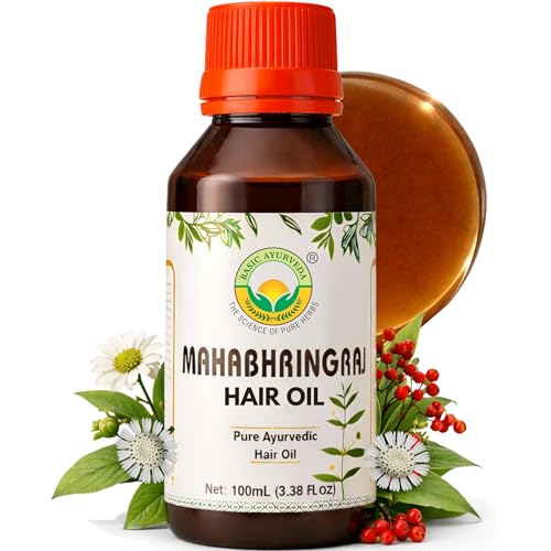 BASIC AYURVEDA Bhringraj Oil for Hair Growth | 3.38 Fl Oz (100ml) | Strengthens Roots & Reduces Hair Loss | Natural Ayurvedic Herbal Oil for Dandruff Control & Scalp Nourishment