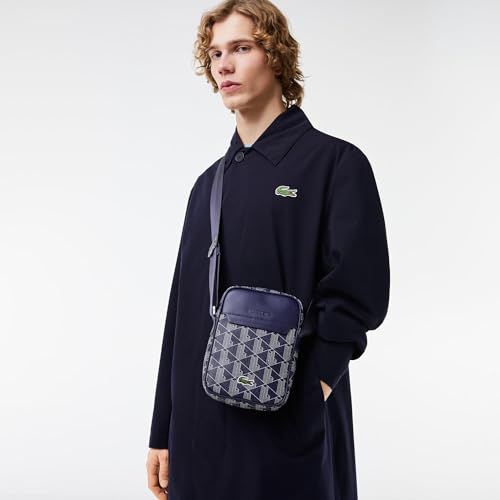 Lacoste Men's Vertical Camera Bag, Silver Chine/White-Navy Blue-Sunny, One