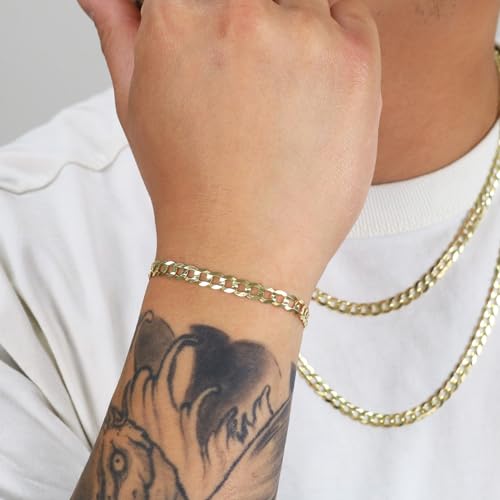 Nuragold 14K Real Yellow Gold Cuban Curb Solid Italian Link Chain Bracelet - 8",6mm