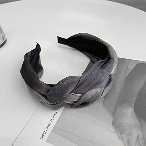 Knotted Headband Wide Headbands for Women Gray Braided Satin Headband