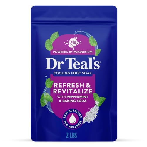 Dr Teal's Pure Epsom Salt Cooling Foot Soak, Refresh & Revitalize with Peppermint & Baking Soda, 2 lbs