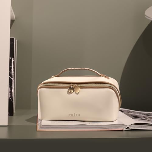 Prite Makeup Bag Travel Toiletry Bag Open Flat Cosmetic Organizer for Women