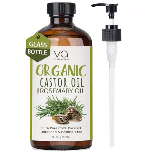 Organic Castor Oil with Rosemary Oil 8oz Glass Bottle For Hair Growth