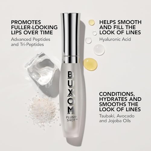 Buxom Plump Shot Peptide Lip Serum - Lip Plumper Gloss for Women with Peptides, Hyaluronic Acid & Glycerin - Volumizing Makeup for Fuller, Smoother Pout - Clear (0.14 oz)