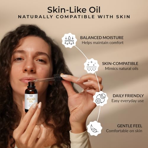 Jojoba Oil - 100% Pure, Cold Pressed, All Natural Carrier Oil for Face, Skin, Hair, Nails, Massage & DIY Beauty, Glass Bottle & Dropper 1 Fl Oz