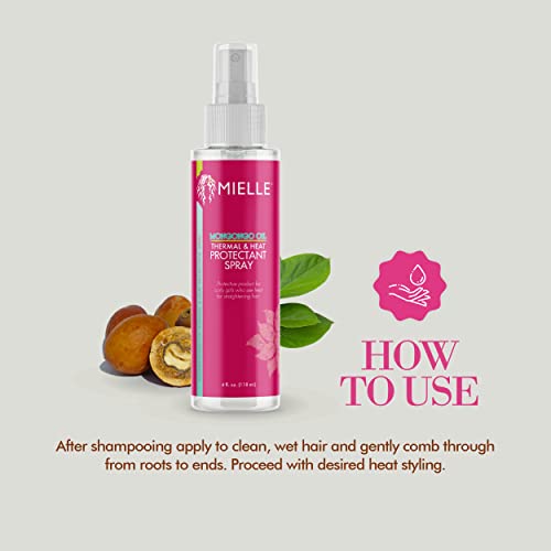 Mielle Organics Mongongo Oil Thermal & Heat Protectant Spray, Protects Hair from Heat Damage, Intense Heat Defense, Curl Pattern Protection, Safe for All Hair Types, 4 Ounce
