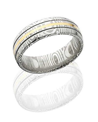 The Jewelry Source Mens Wedding Bands Premium Wedding Rings for Men Damascus Steel 14k Gold Inlay