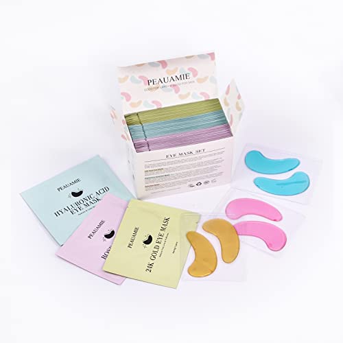 PEAUAMIE Under Eye Patches Gold and Hyaluronic Acid for puffy eyes,Rose Eye Masks for Dark Circles and Puffiness skin care Smooth Wrinkles products 30 Pairs