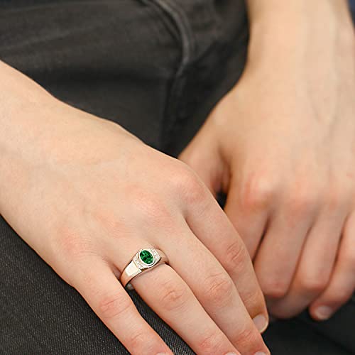 Gem Stone King 925 Silver Men’s Birthstone Ring, Created Emerald, 10