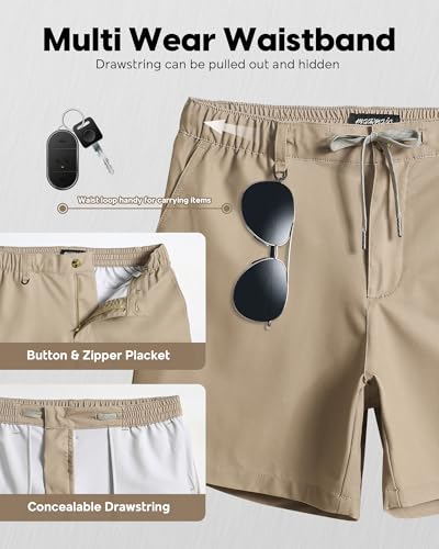 maamgic Men's 5 Inseam Shorts Casual Classic Fit Short Men with Multi-Pocket Mens Workout Shorts Hybrid Quick Dry Shorts Khaki Medium
