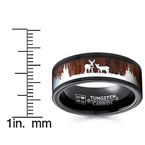 Metal Masters Men's Co. Black Tungsten Hunting Ring Wedding Band Wood Inlay Deer Stag Silhouette 9