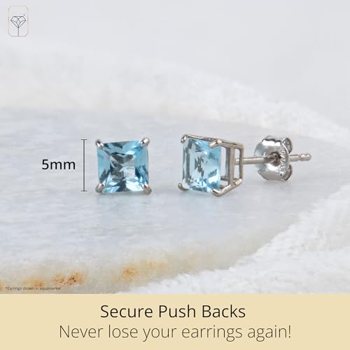 MAX + STONE 10k White Gold 5mm Princess Cut August Birthstone Peridot Square Stud Earrings for Women