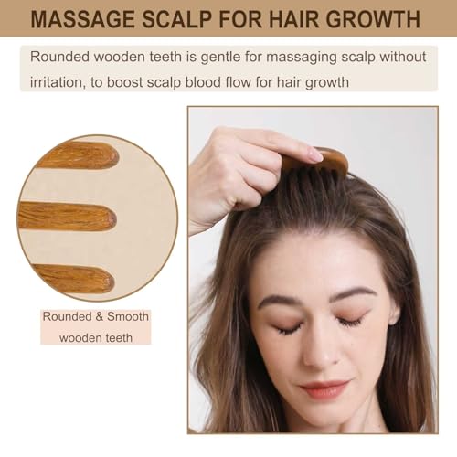 Moreinday Wooden Comb, Wide Tooth Comb for Scalp Massage & Distribute Oils