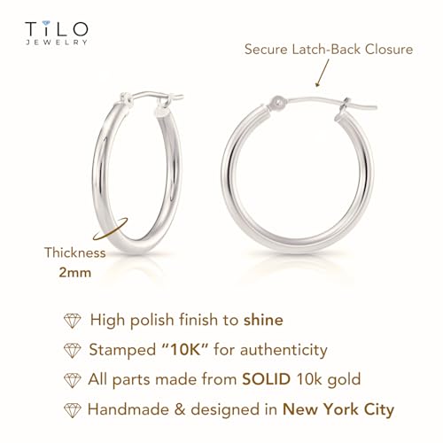 10k White Gold Small Round Hoop Earrings, 12mm (0.48 inch Diameter)…