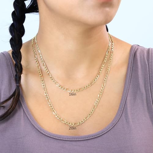 Nuragold 10k Real Yellow Gold Figaro Link 4.5mm Chain Necklace (16"-30") - 22"
