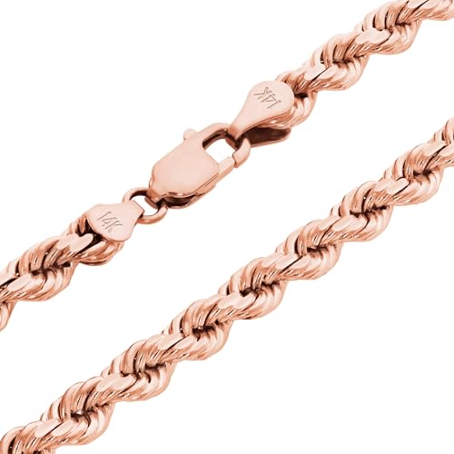Nuragold 14k Real Rose Gold 5mm Rope Chain Diamond Cut Necklace (18"-30") - 22"
