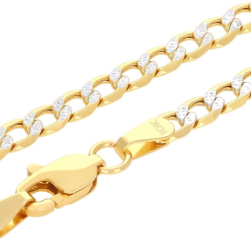 Nuragold 10k Real Yellow Gold Cuban Curb 3.5mm Pave Dia-Cut Chain Necklace - 24"