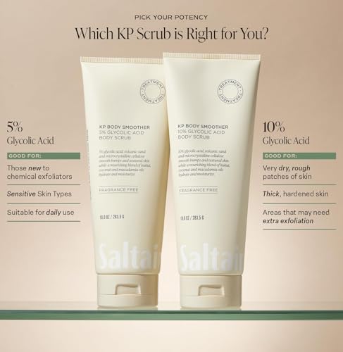 Saltair KP Body Scrub. 5% Glycolic Acid Treatment with Volcanic Sand and Plant Moisturizers. Fragrance-Free Physical Chemical Exfoliator. Exfoliating Body Scrubber for Rough Bumpy Skin, 10oz.