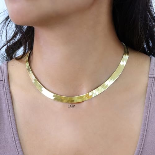 Nuragold 10K Real Yellow Gold Herringbone Chain Flexible Necklace (3mm-9mm) - 18",8mm