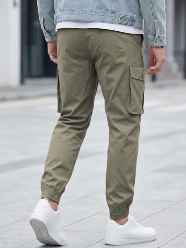JMIERR Mens Fashion Cargo Joggers Pants - Casual Tapered Stretch Chino Athletic Sweatpants Drawstring Work Hiking Workout Trousers with Pockets Fall Clothing, XL, Olive Green