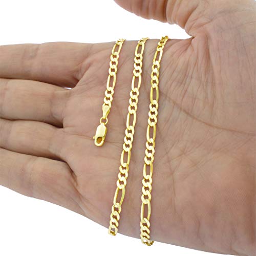 Nuragold 14k Real Yellow Gold Figaro Link 4.5mm Chain Bracelet (7"-9") - 7"