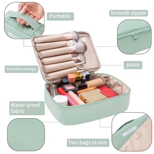 Queboom Travel Makeup Bag Cosmetic Bag Toiletry Bag for Women & Men, Green