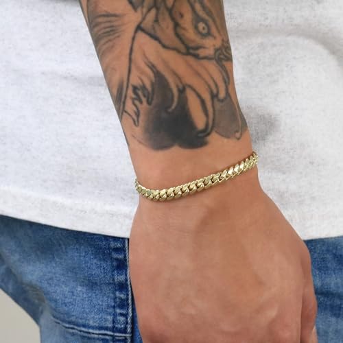 Nuragold 10K Real Yellow Gold Solid Miami Cuban Link Chain Italian Bracelet - 7.5",6mm