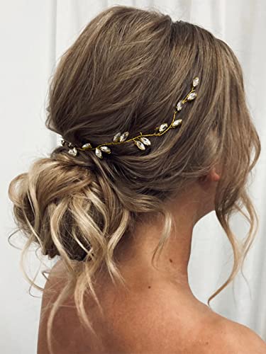 JAKAWIN Wedding Hair Vine Gold Bridal Hair Accessories Crystal Hair Piece