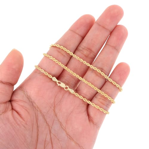Nuragold 18K Real Yellow Gold Solid Rope Chain Diamond Cut Italian Necklace - 16",2mm