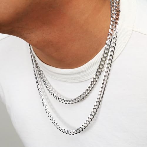 Nuragold 10k Real White Gold Cuban Curb Solid Link Chain Mens Necklace 7mm - 22"